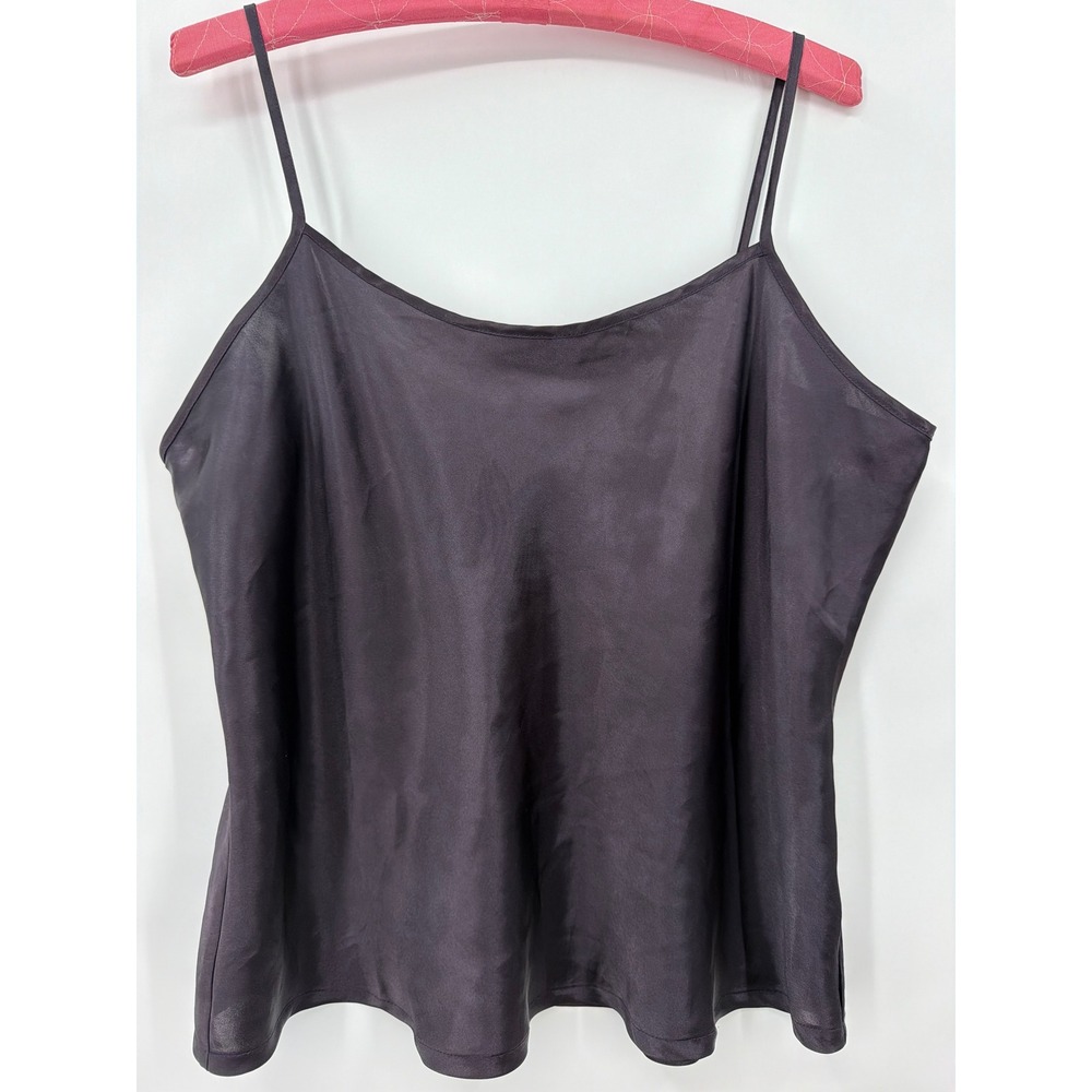 Laura Ashley Dark Eggplant Purple Satin Camisole Spaghetti Strap Top XL